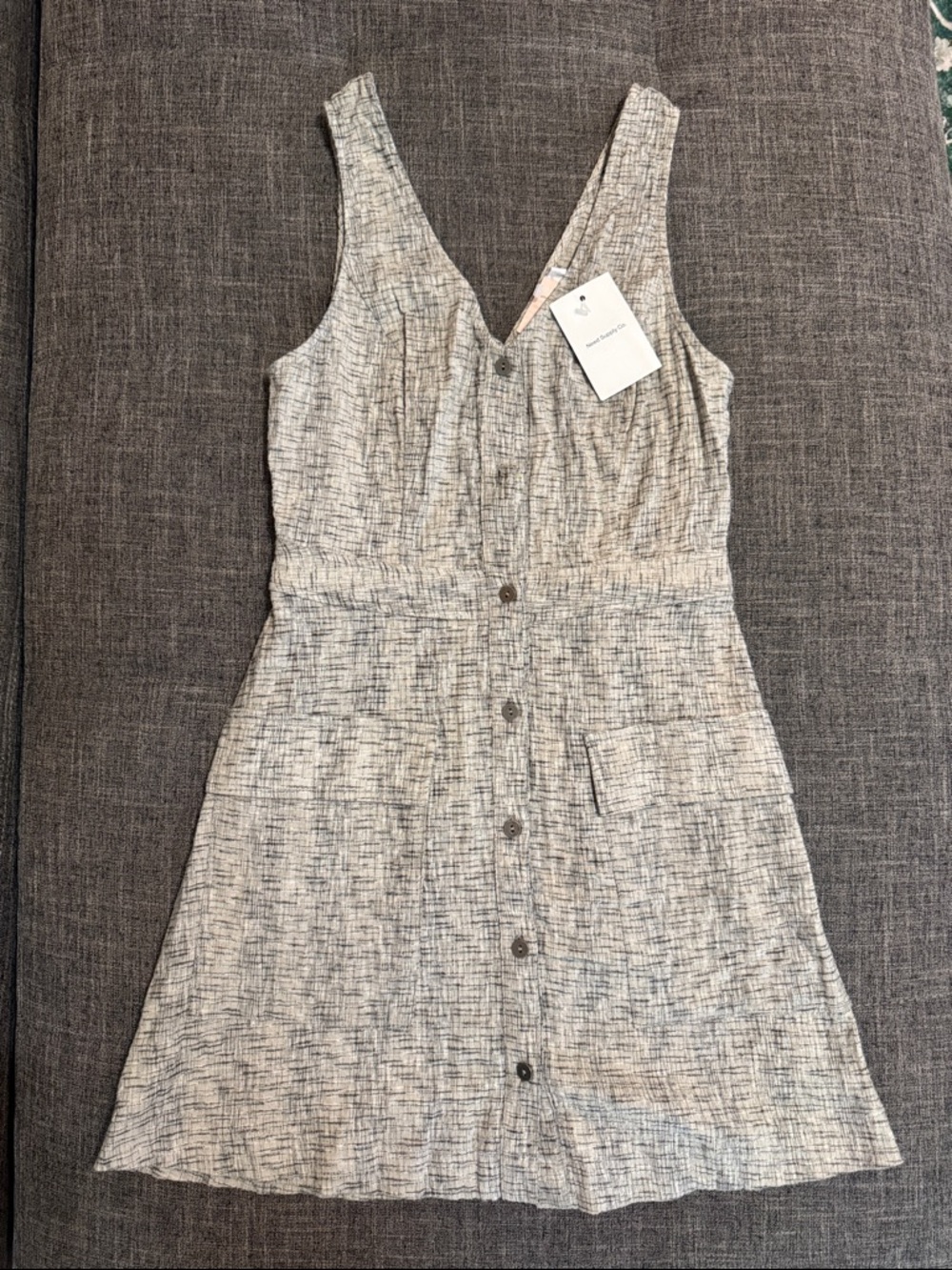Farrow Anthropologie Linen Blend Button Front Dress Cutout Back